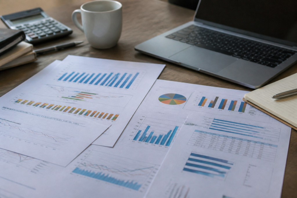 Papiers financiers montrant revenus marges dettes